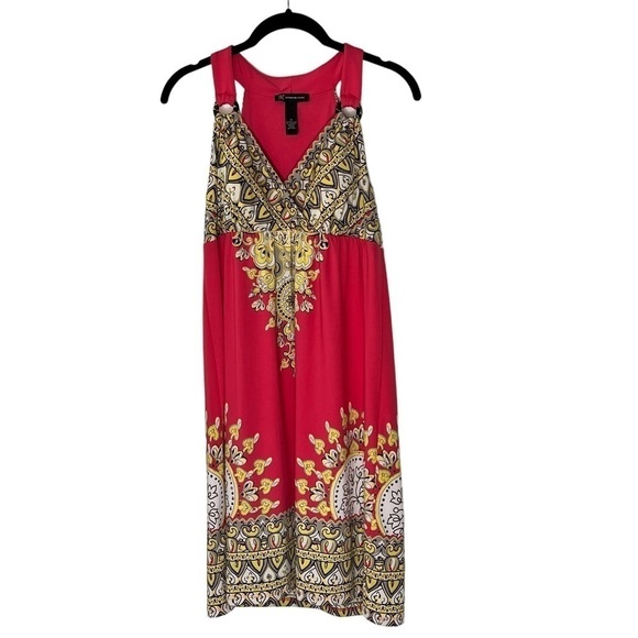 NWT INC Coral Pink Patterned Sleeveless Halter Dress With Rhinestones Size M - Picture 11 of 16